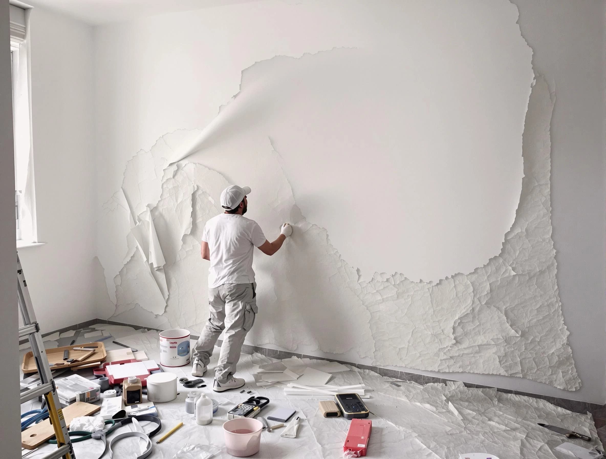 Removing old wallpaper to reveal clean walls by Warrensville Heights House Painters in Warrensville Heights