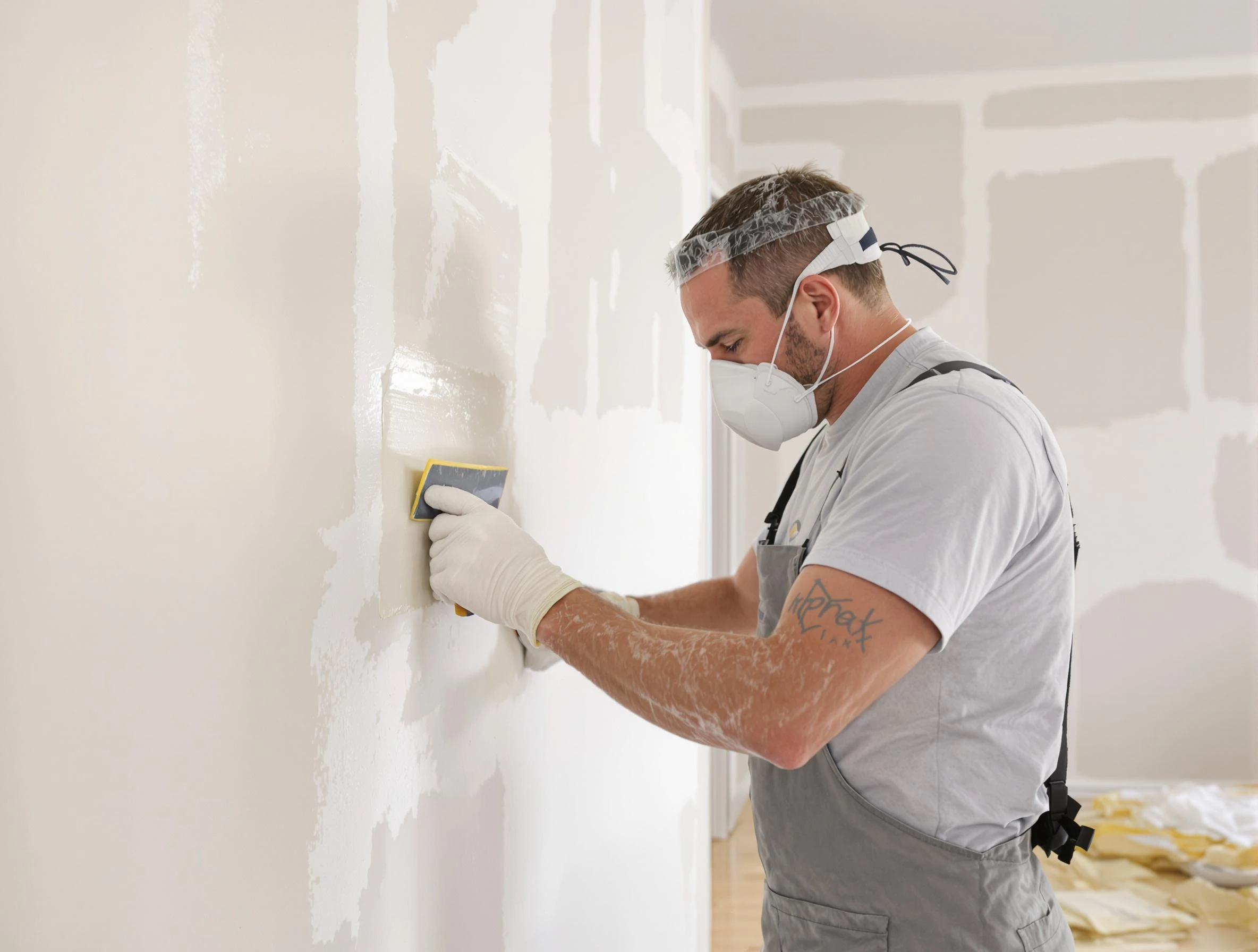 Warrensville Heights House Painters technician applying mud to drywall seams in Warrensville Heights, OH